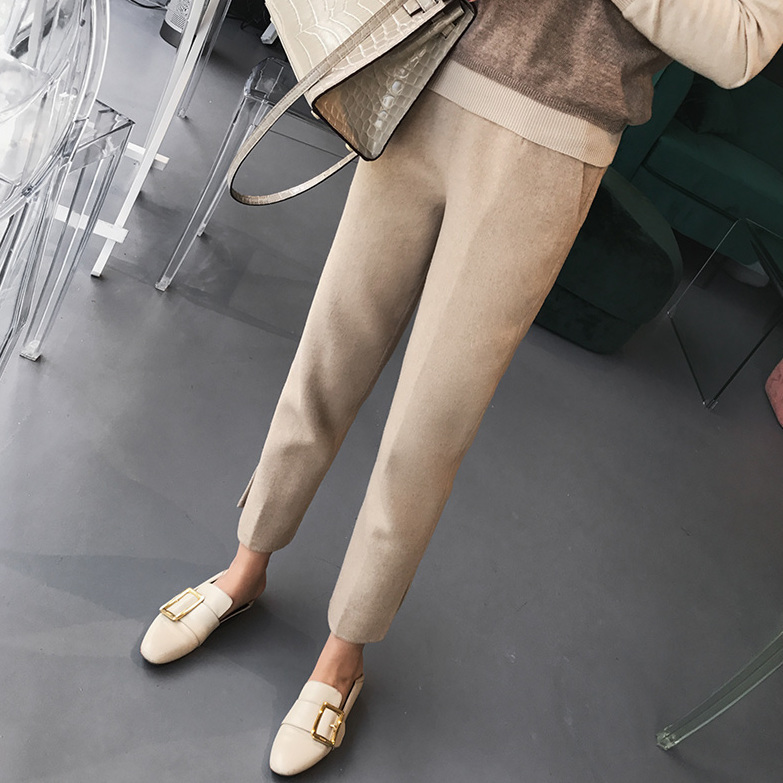 Autumn and winter straight thickened woolen harem pants women's small feet radish pants large size nine-point cigarette pants casual suit trousers