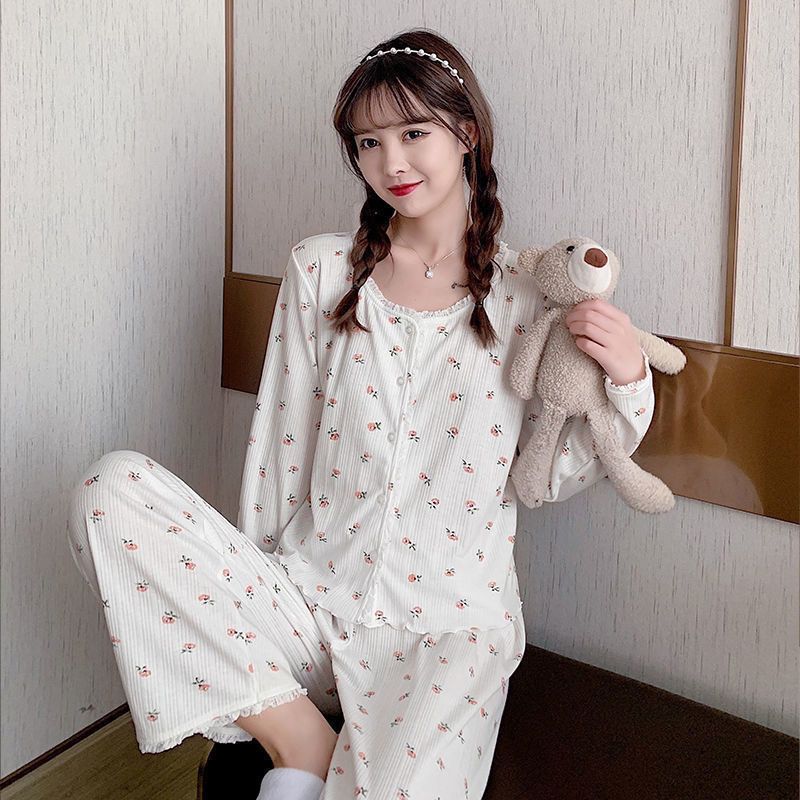 甜美可爱公主风睡衣女新款春秋季学生少女碎花长袖长裤开衫家居服