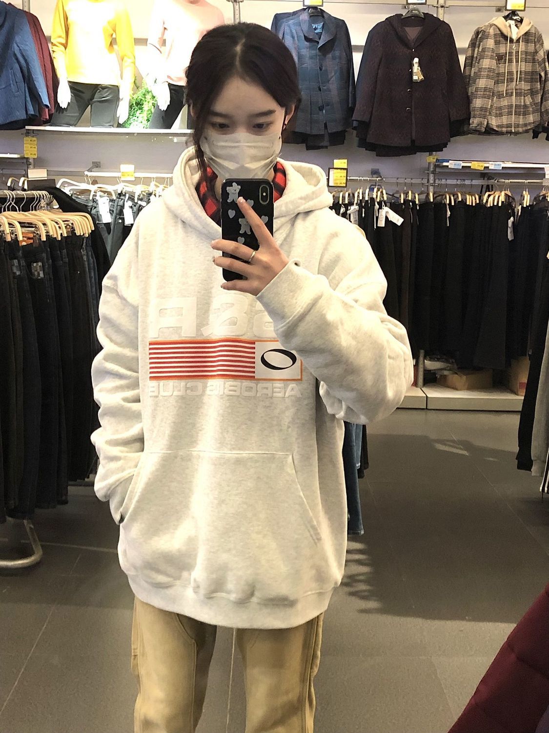 National trend American retro letter print hooded white and gray sweatshirt for women autumn and winter new loose heavy cotton jacket