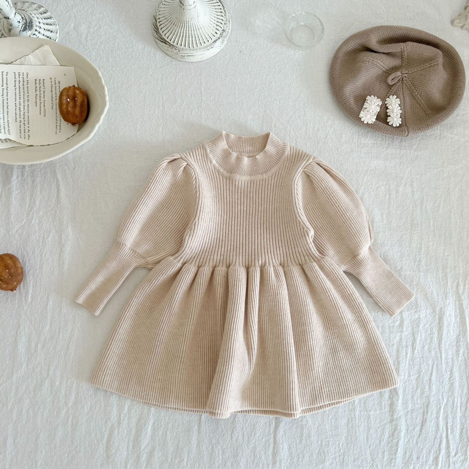 Korean autumn and winter girls knitted dress foreign style princess knitted sweater dress baby baby long-sleeved dress