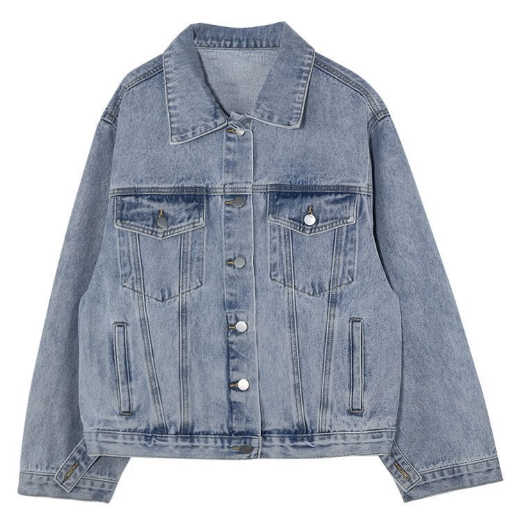  new retro dark blue denim jacket women's spring and autumn trendy ins Korean version loose design feeling niche