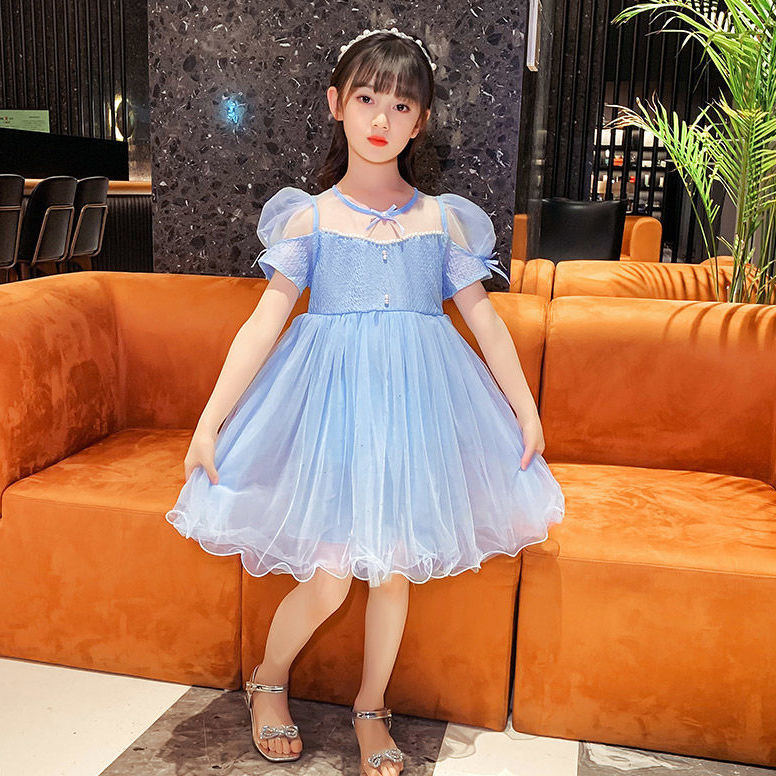 女童洋气公主裙夏装2023新款小女孩洋气蕾丝裙儿童韩版网纱连衣裙
