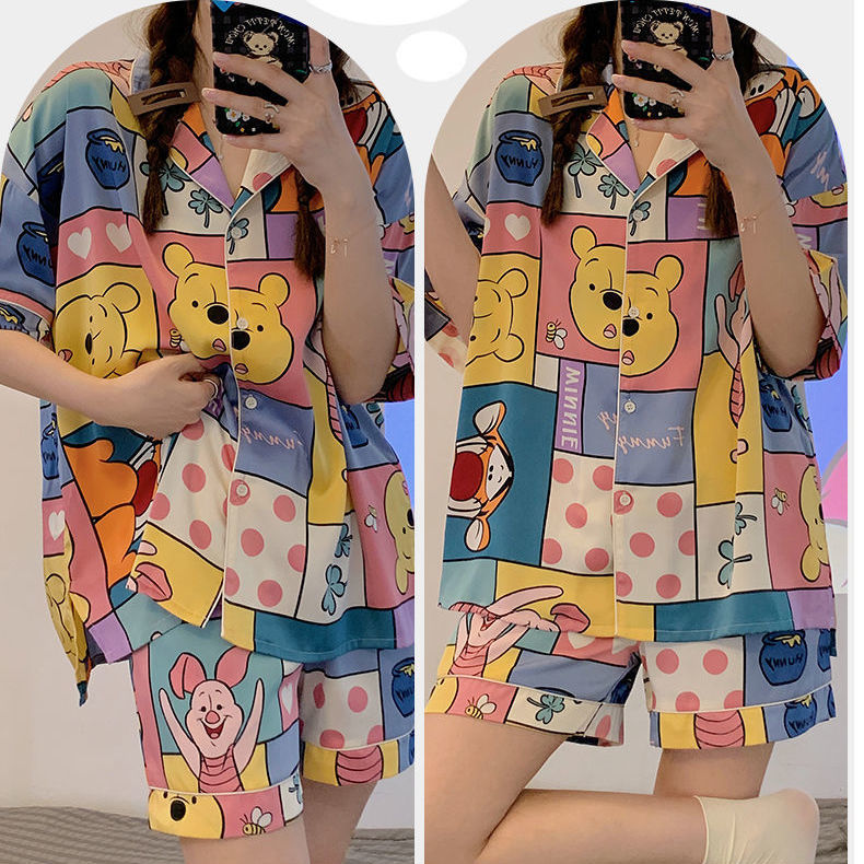 Disney Winnie the Pooh cartoon pajamas female summer 2023 new short-sleeved summer thin section student home service suit