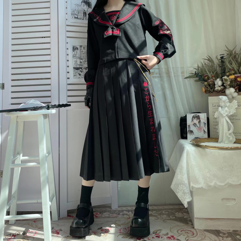 [Mo Ruoyue] Weiweifei's original JK uniform female genuine long sleeve bad long skirt Kansai lapel Sailor suit embroidery