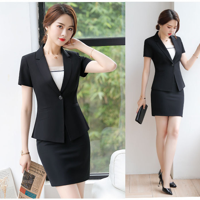 Summer thin short-sleeved small suit women's jacket self-cultivation professional women's suit pure black OL formal suit short section
