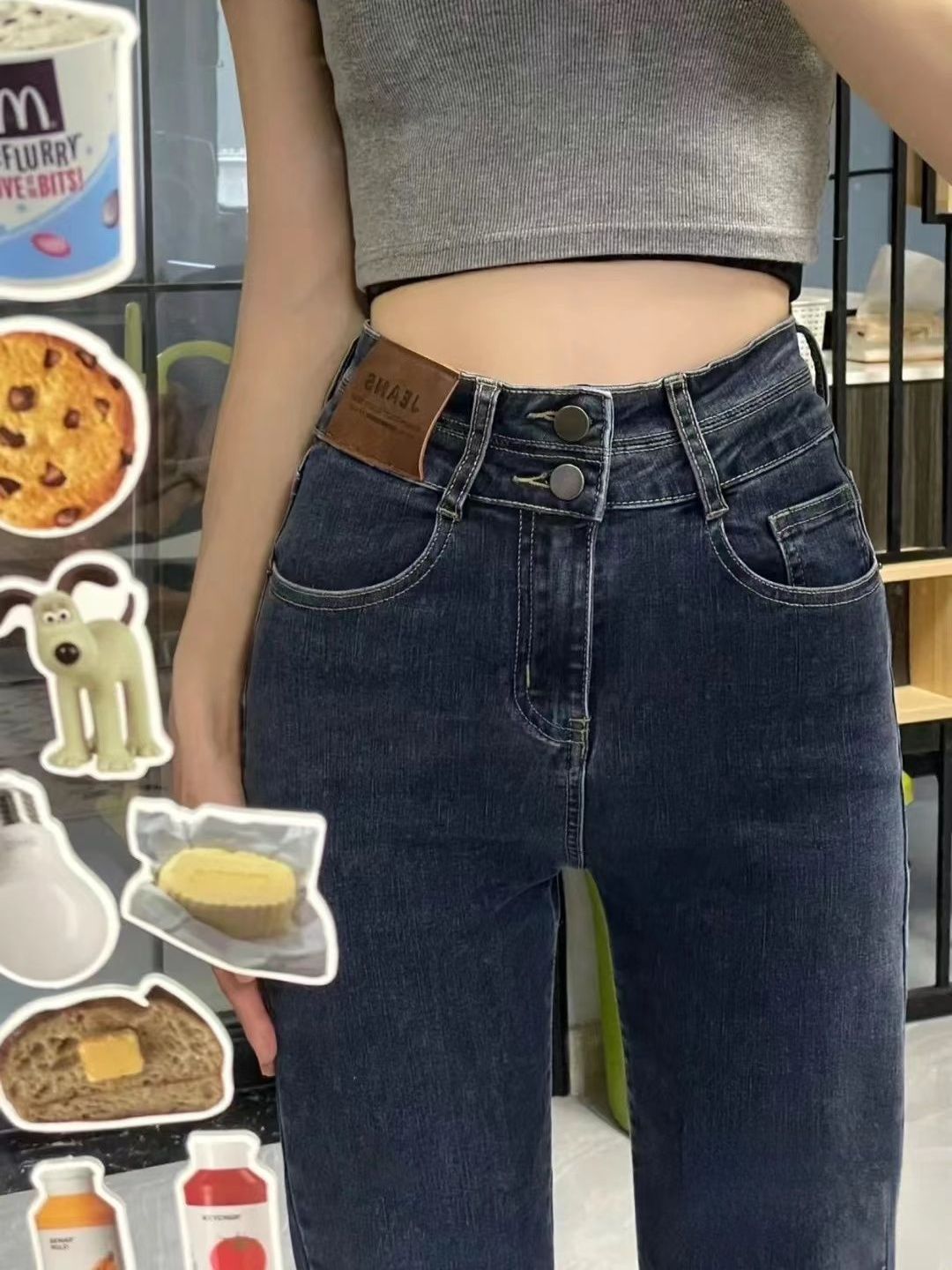 直筒牛仔褲女九分高腰顯瘦春秋彈力梨形身材小個子百搭煙管褲