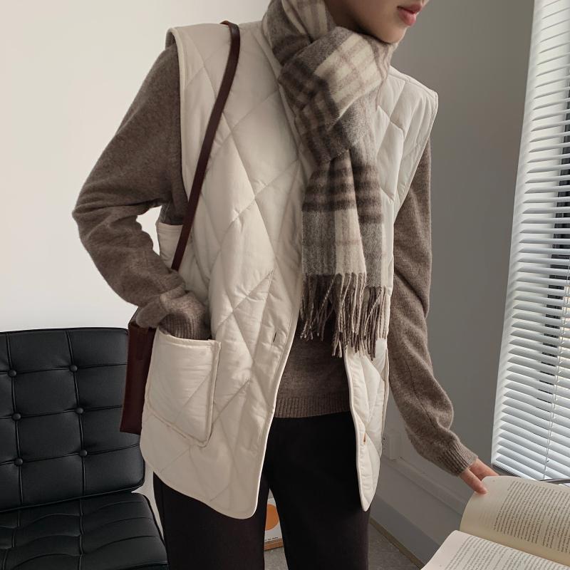 Autumn and winter new thin and versatile vest loose diamond-shaped lattice warm padded vest jacket with vest female