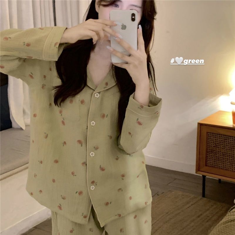 Women's pajamas spring and autumn sweet small fresh printing ins wind student dormitory can wear long-sleeved home clothes set