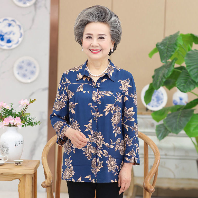 中老年春夏裝純棉綢老人奶奶襯衫女60歲70老太太襯衣服媽媽裝
