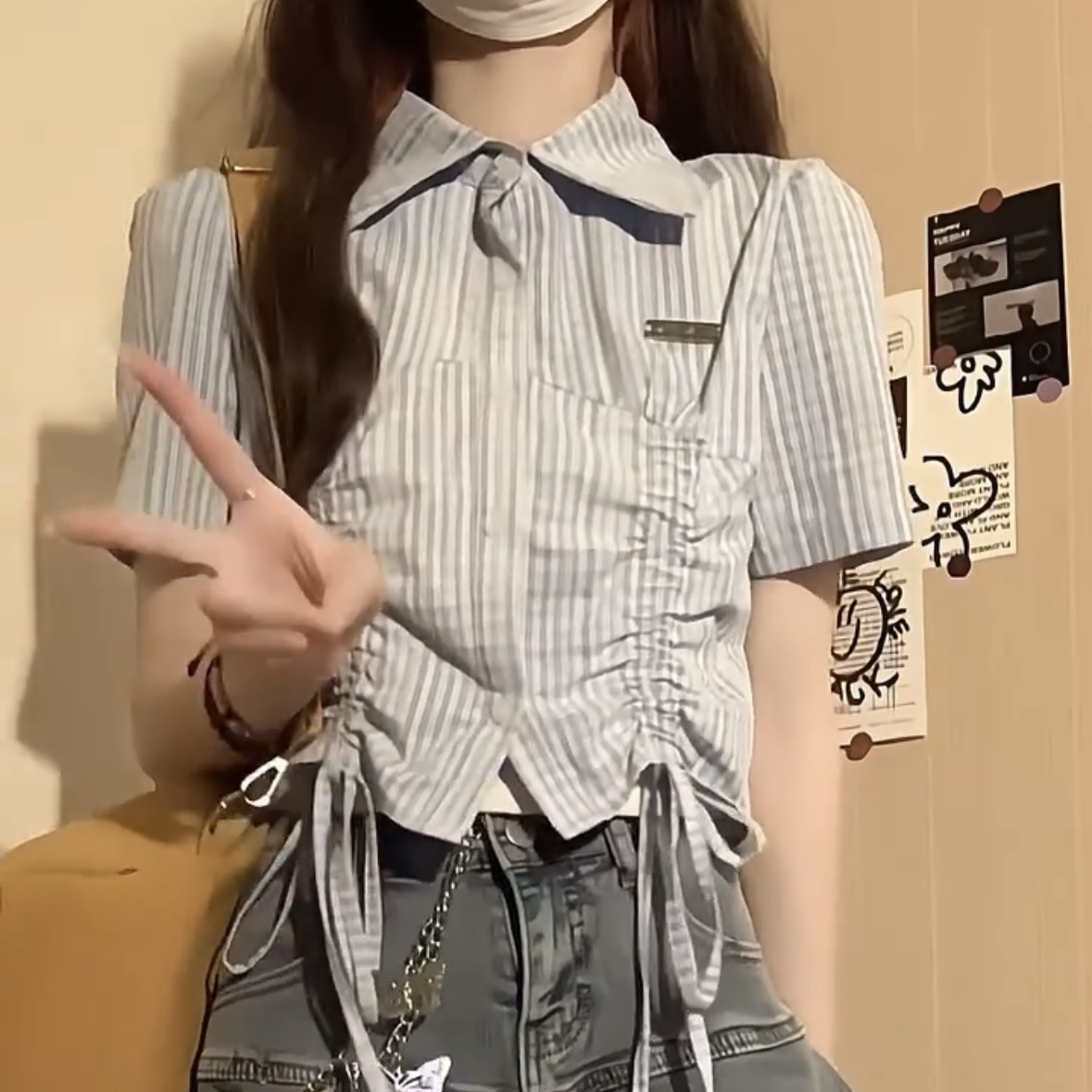 This is so summery!!! [Strap shirt] Sweet and spicy short-sleeved T-shirt for women INS Korean style hot girl short top