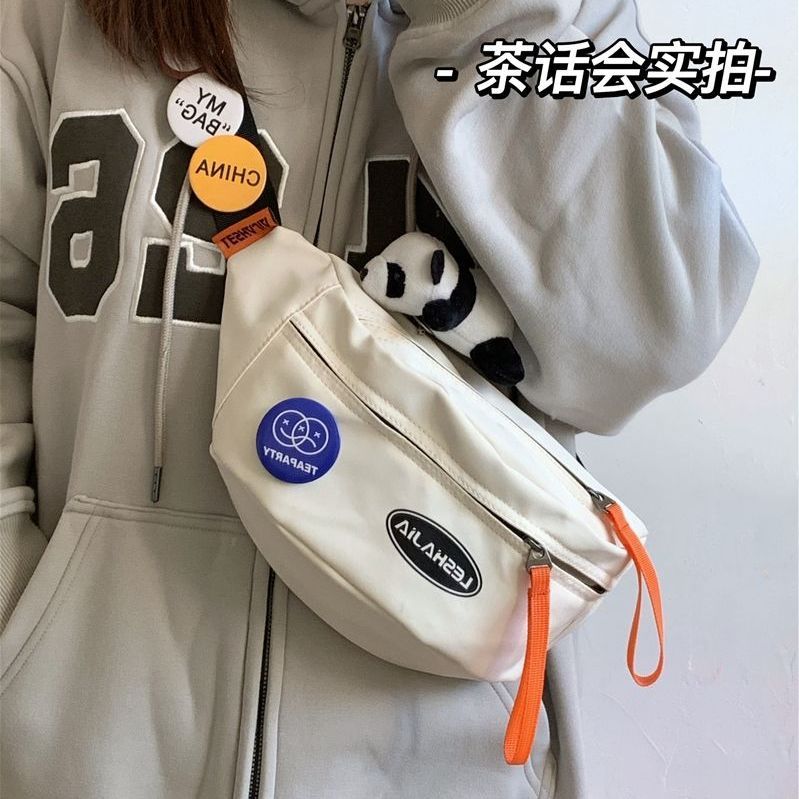 日系ins風原宿運動腰包休閒胸包男 韓國復古百搭潮牌工裝斜挎包女