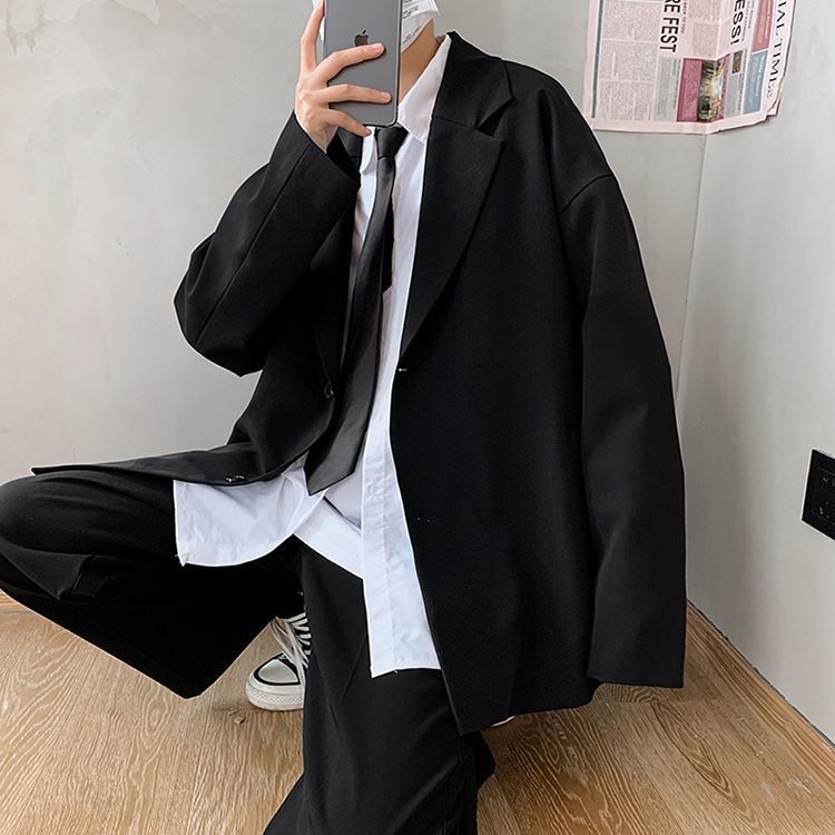 [Three-piece set] Casual suit jacket men's loose Korean version of the trendy dk uniform college style ruffian handsome small suit men