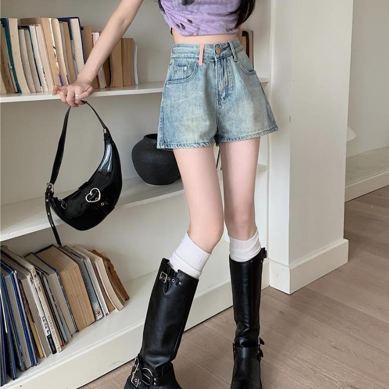 小個子高腰直筒牛仔短褲女夏季大碼刺繡流蘇辣妹顯瘦A字闊腿熱褲