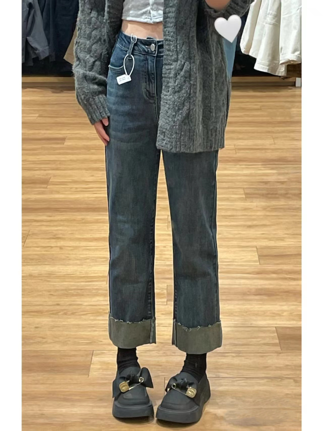 藍色高腰直筒九分牛仔褲女2022秋冬新款修身百搭小個子煙管褲子潮