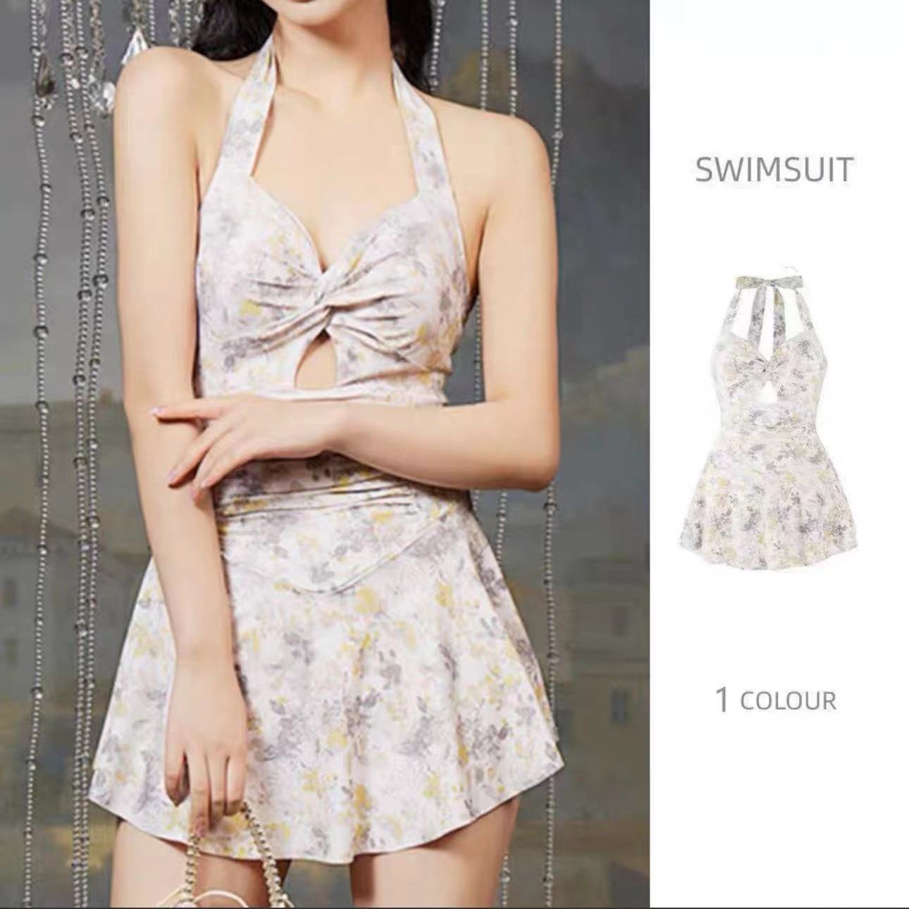 Hot spring swimsuit for women slimming belly-covering skirt style conservative one-piece 2023 new style high-end internet celebrity style pure sex appeal
