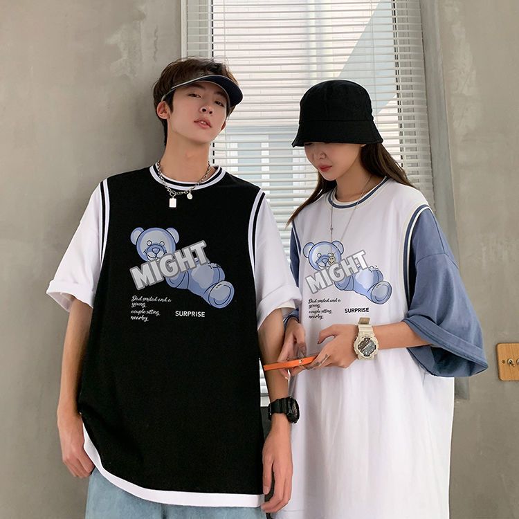 ins five-point short-sleeved t-shirt for men and women  new trendy couple wear summer tops class clothes high school students college style