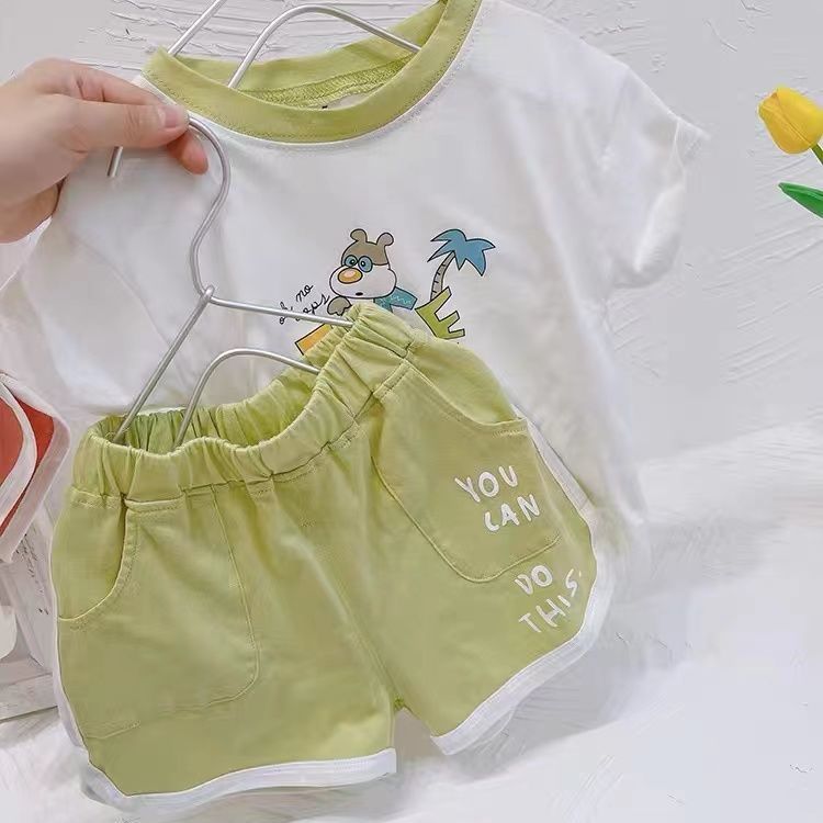 女童套装夏季新款儿童卡通印花短袖t恤洋气韩版男宝宝两件套