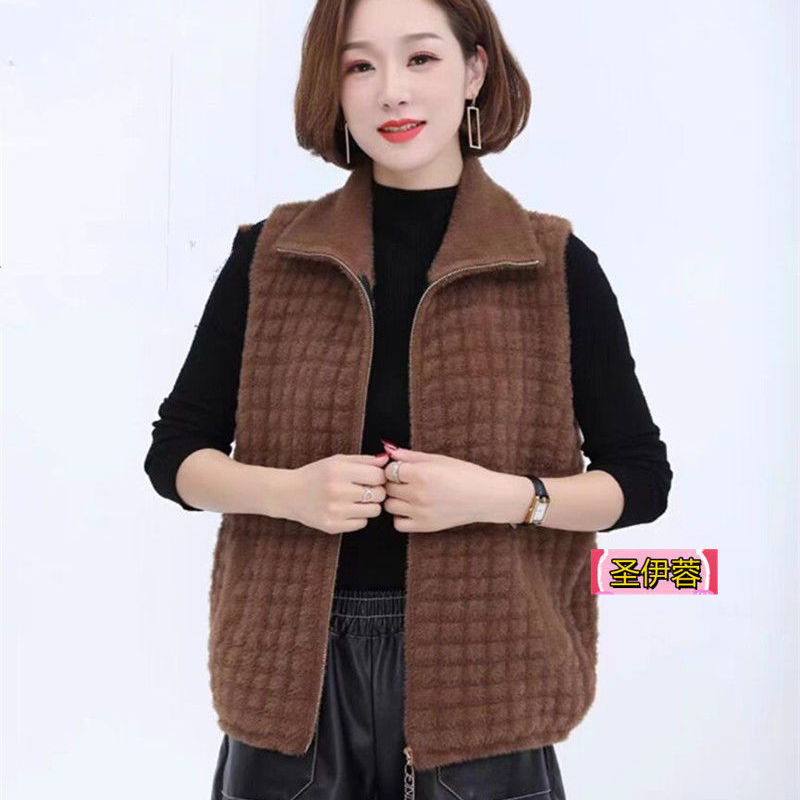 Golden mink velvet concealed casual high-elastic vest versatile fashion soft zipper waistcoat middle-aged and elderly mother vest