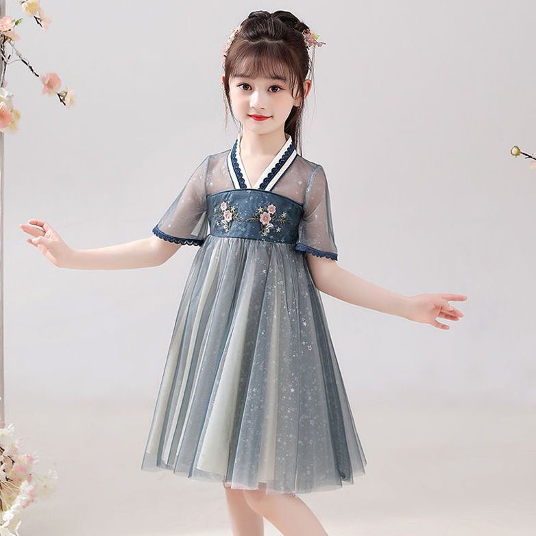 Girls dress summer dress  new fluffy gauze skirt net red Korean version of foreign style princess skirt girl trendy dress