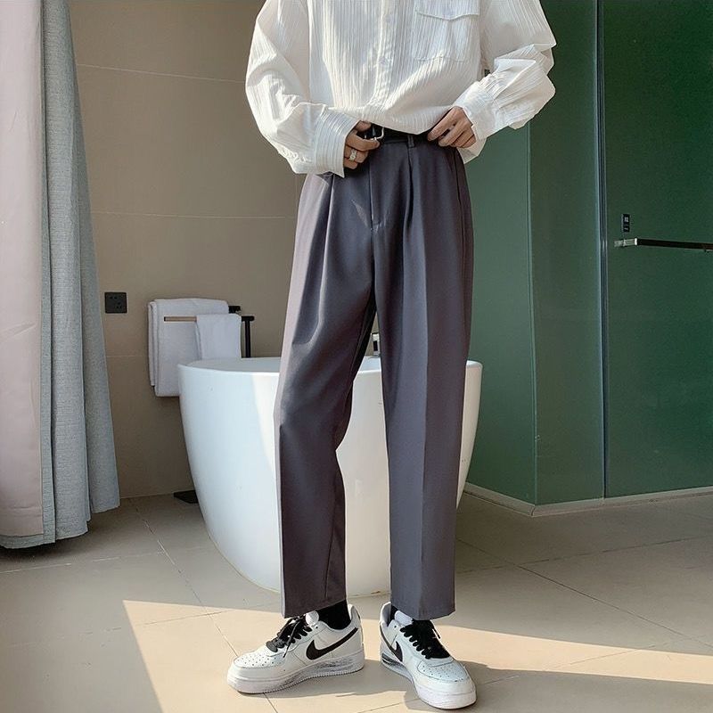 College wind suit pants men's spring and autumn trend self-cultivation business nine-point pants loose straight casual pants men