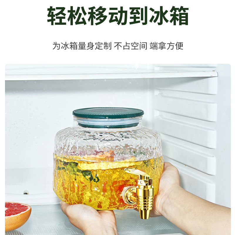 冰箱冷水壶带龙头家用耐高温透明加厚玻璃大容量水果花茶果汁桶壶