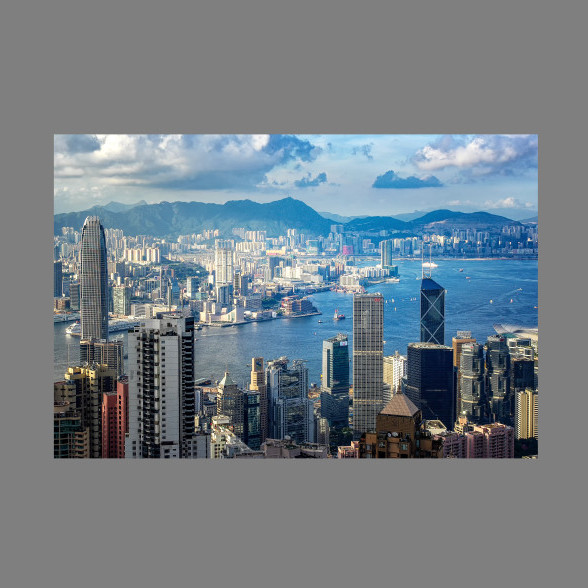 香港维多利亚港城市建筑风景画海报制作客厅房间酒店贴画墙画9923