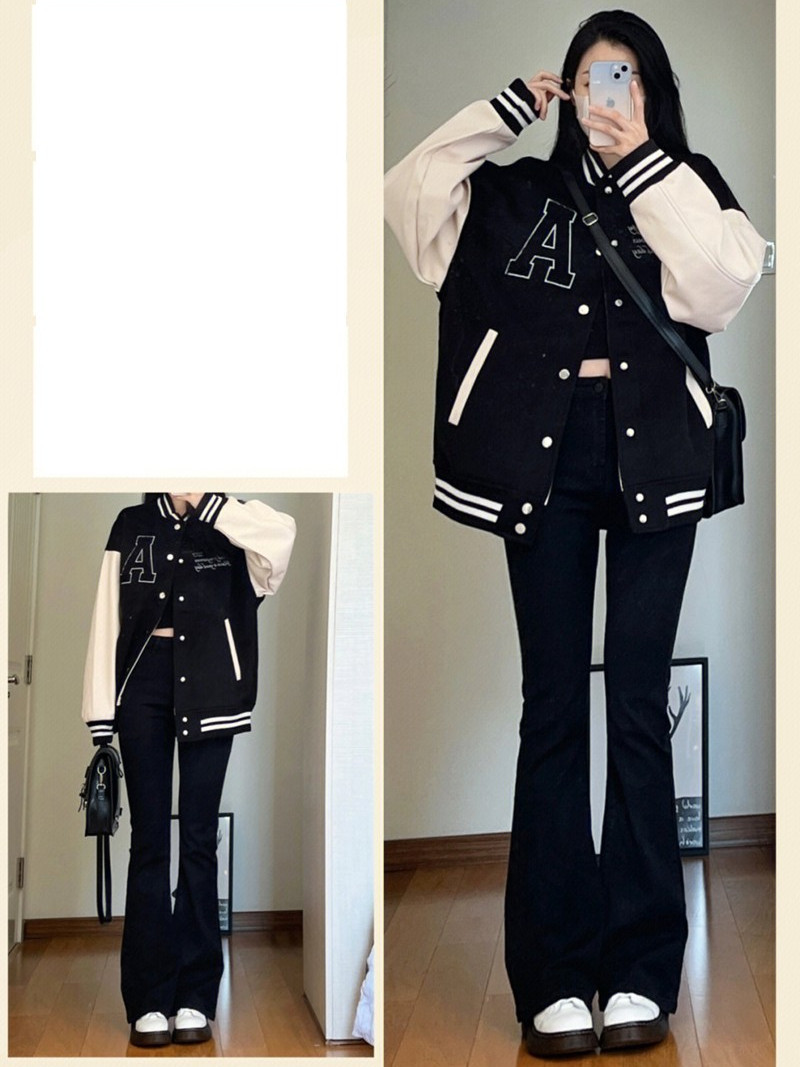特大碼300斤胖mm美式復古棒球服外套女春秋新款寬鬆百搭上衣夾克2