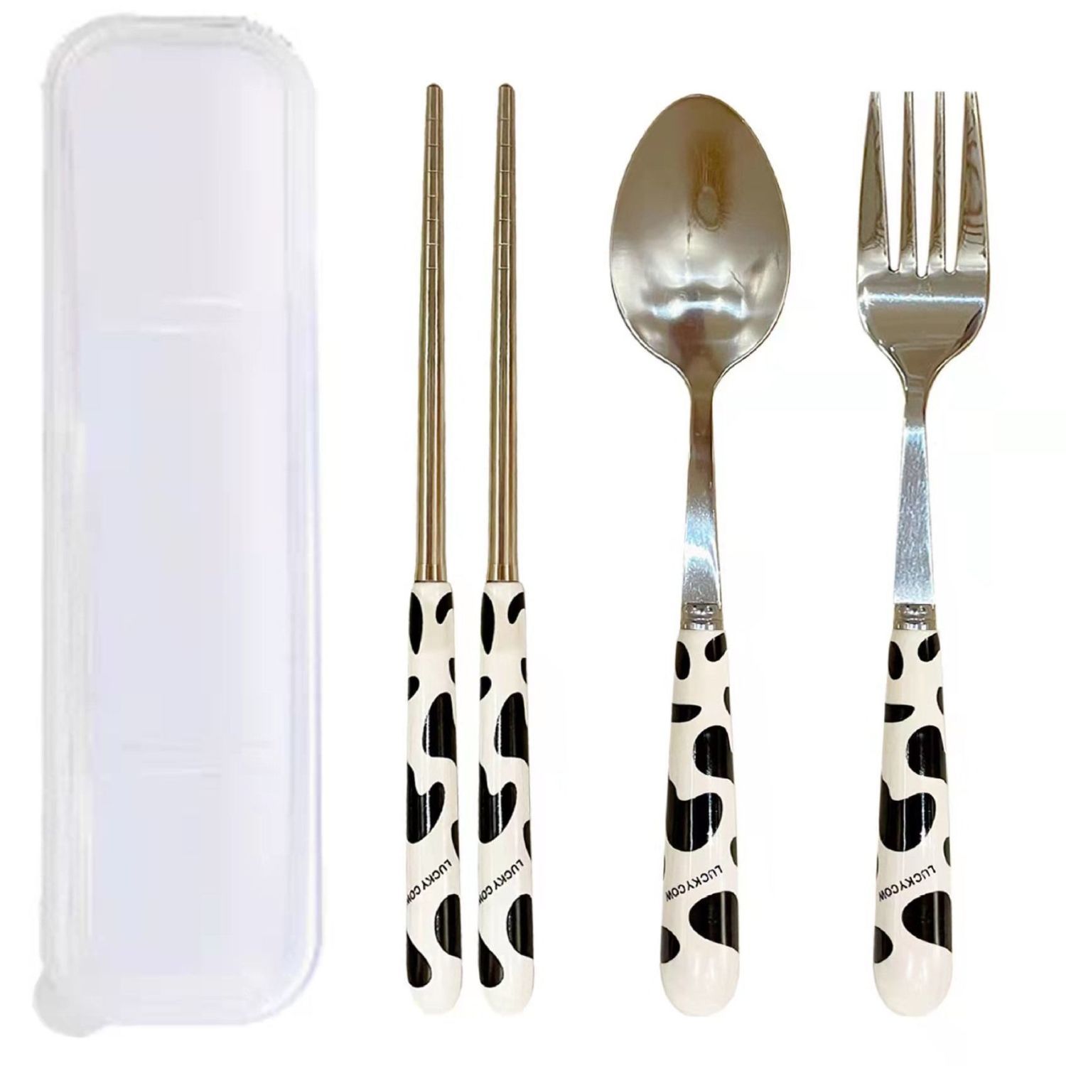 Ins cute stainless steel chopsticks spoon fork set student office worker portable tableware storage box three piece set
