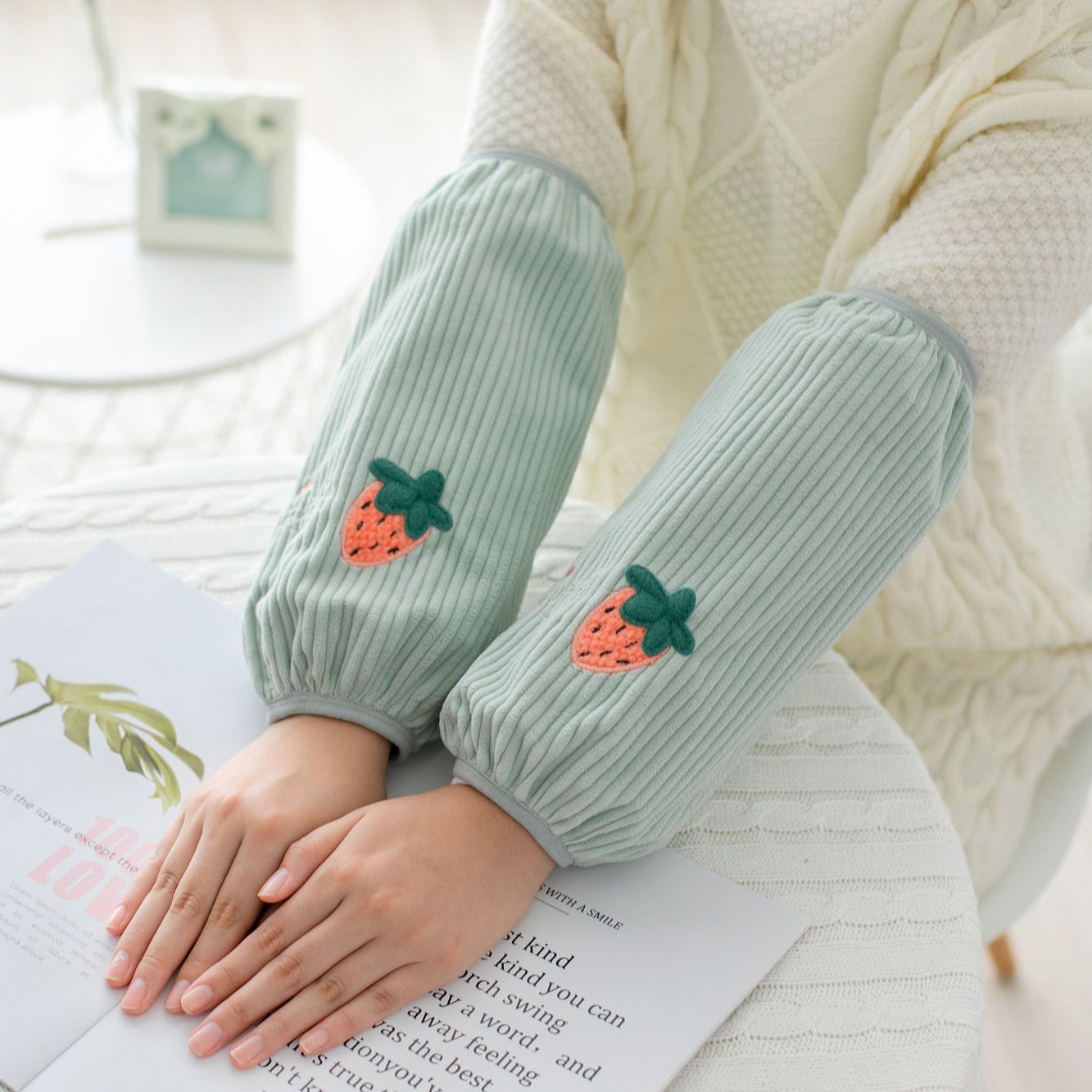 秋冬上班防污学生手袖头长款加绒手套套袖女工作韩版可爱网红时尚