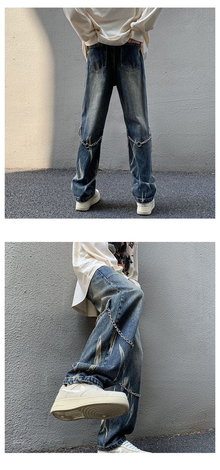Herren Jeans Loose Fit Gerade Geschnitten Modische Freizeithose_voghion.com