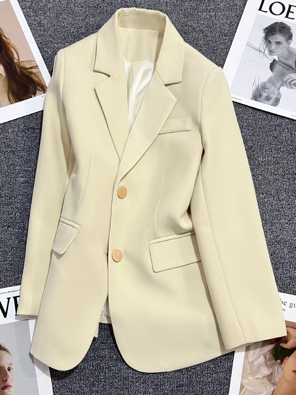 Apricot metal buckle suit jacket for women spring and autumn new fashion design niche versatile casual small suit trend