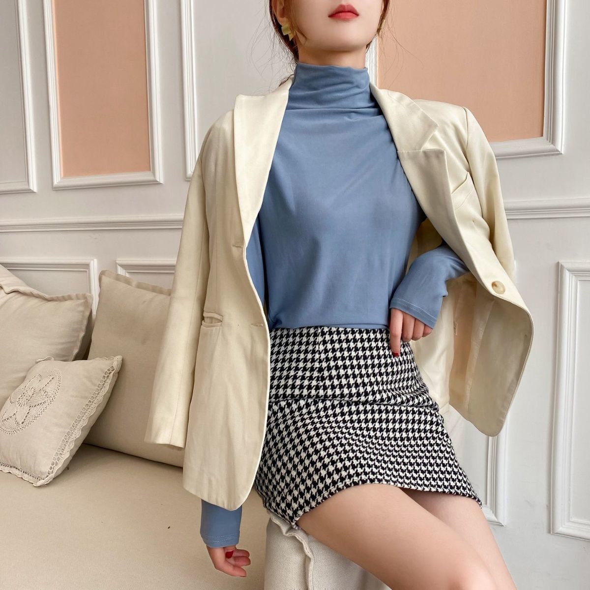 88620-春秋莫代尔半高领内搭洋气长袖t恤女秋冬薄款上衣2021新款打底衫-详情图