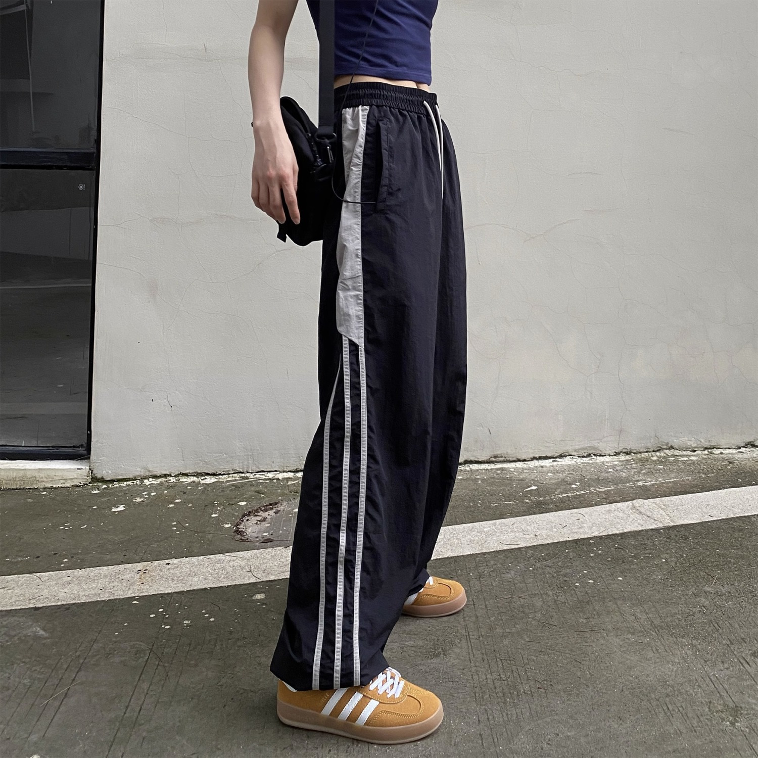 美式hiphop休閒運動褲女潮牌寬鬆oversize褲子垂感直筒闊腿長褲男