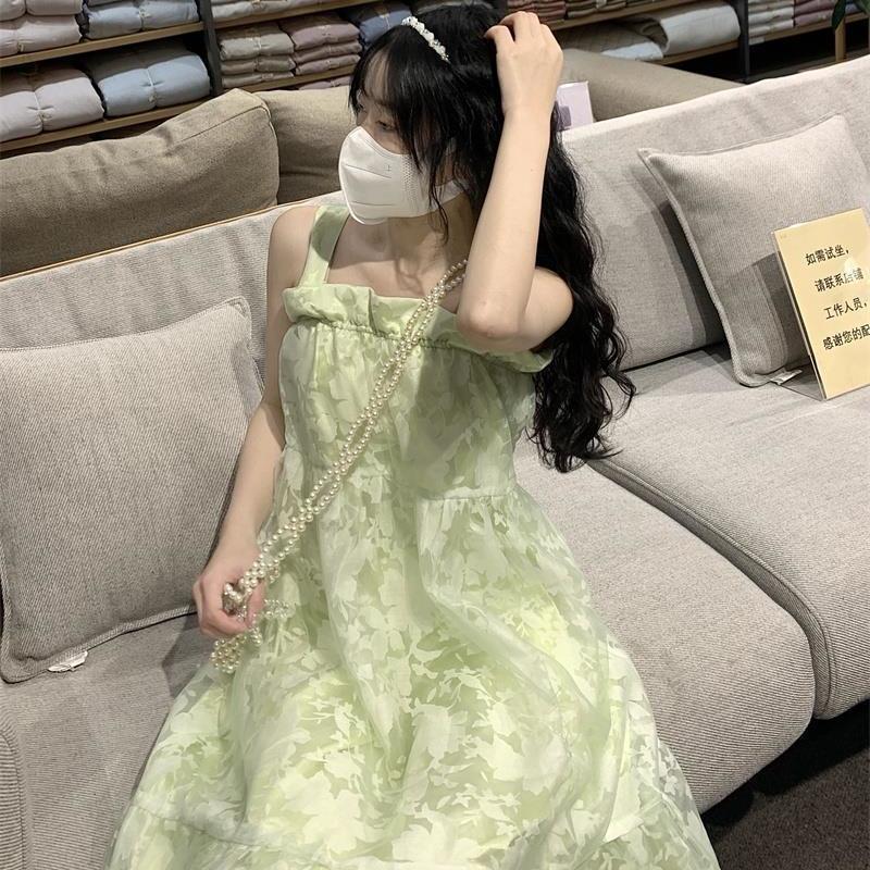 Sweet Wizard of Oz net yarn fairy fluffy sling dress female student summer Korean version mid-length A-line skirt