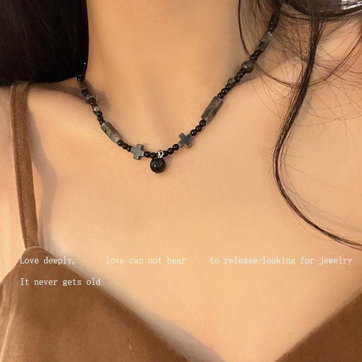 新中式水墨風串珠項鍊女小眾設計中國風中古鎖骨鏈高級感頸鏈配飾