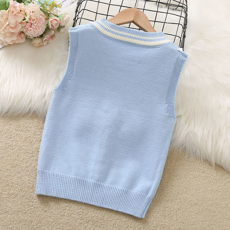 Girls' cartoon pullover vest spring and autumn new middle school children's college style V-neck vest student knitted vest