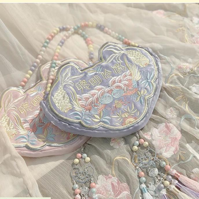 【聰明伶俐】原創中國風漢服包 雙面刺繡斜跨手提 長命鎖古風包包