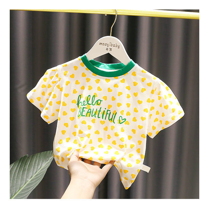 Girls' summer clothes sweet heart thin breathable 8-year-old versatile casual middle-aged children's T-shirt girls' summer clothes loose