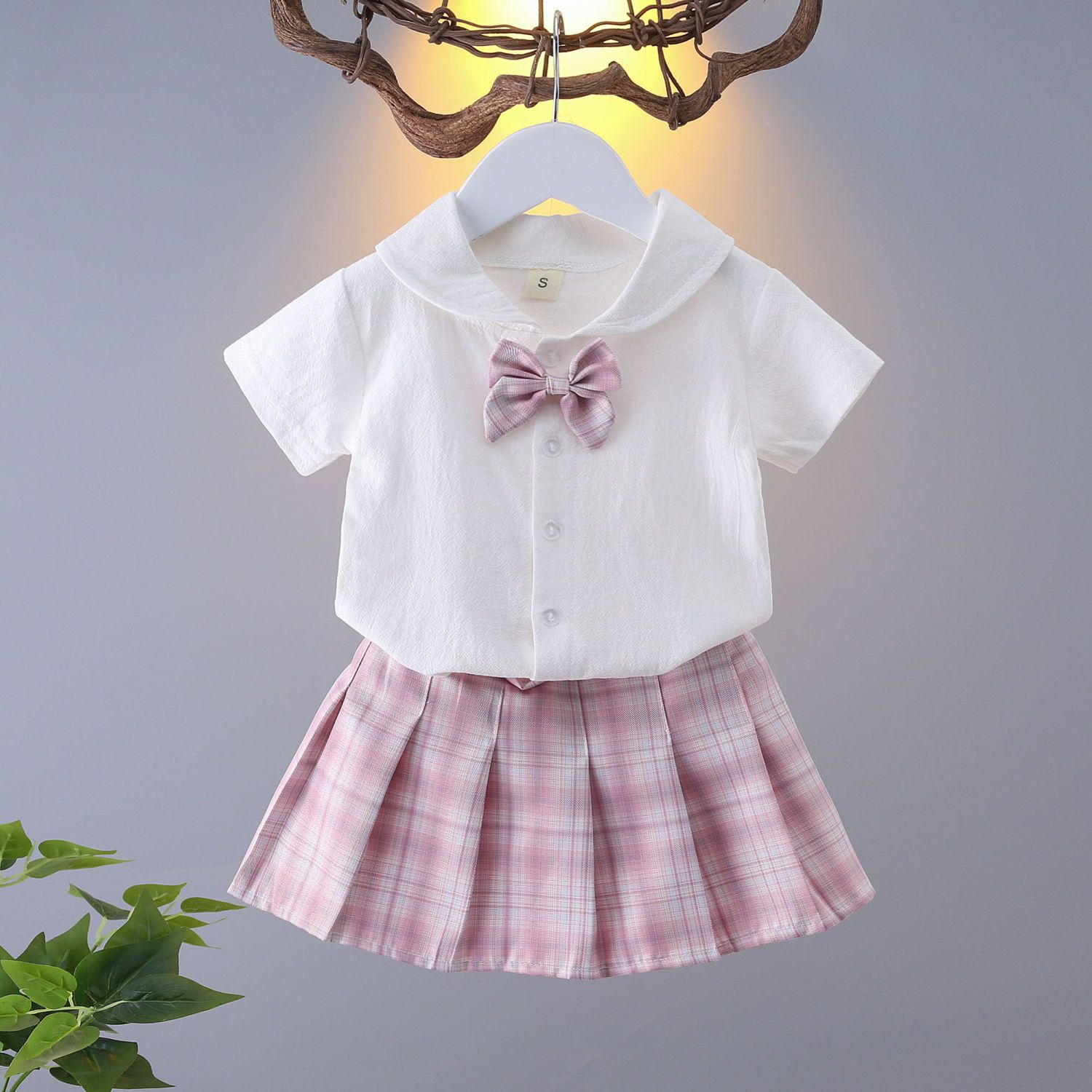 女童夏款短jk制服格子格子裙套裝2022夏季新款兒童中小童學生百褶