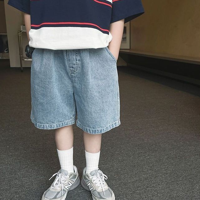 Boys' denim shorts summer thin super soft 2023 new children's five-point pants summer wear baby Korean style medium pants trendy