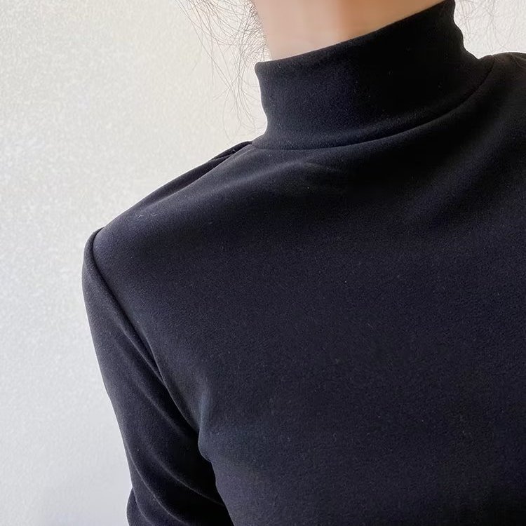 Sanji Cardin autumn and winter niche half-high collar slimming velvet bottoming shirt women's warm shirt with long-sleeved t-shirt ins