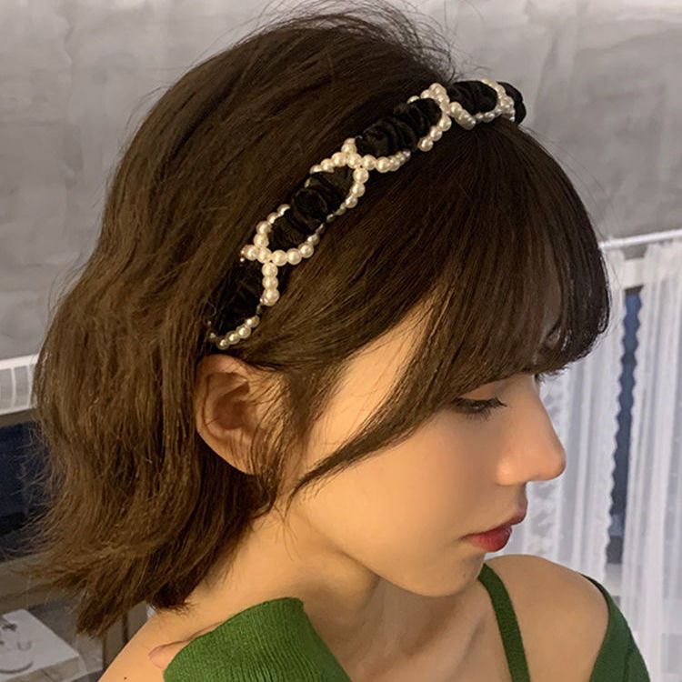French retro velvet pearl headband for women, gentle temperament headband, internet celebrity 2021 new versatile outdoor accessories