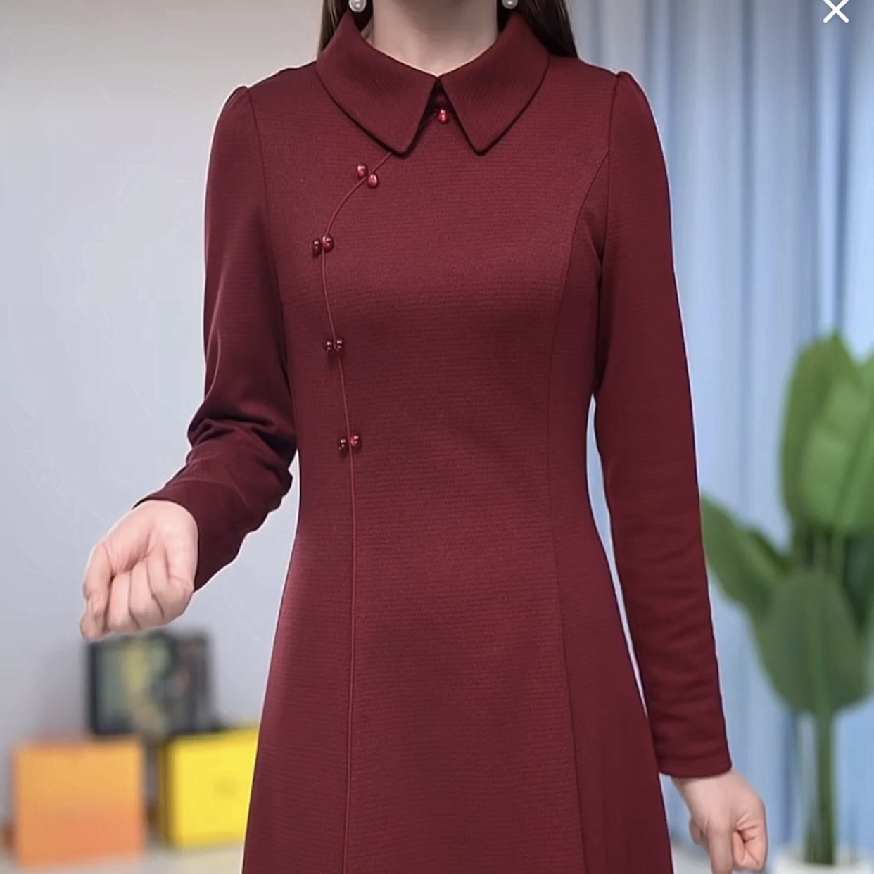 高檔洋氣博萊精紡改良版旗袍連衣裙2023新款女裝秋季長袖婚宴裙子