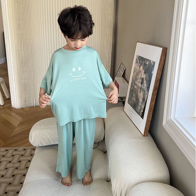 Children's Pajamas Modal Summer Thin Section Boys Homewear Short-sleeved Suit Boys Casual Air Conditioning Clothes