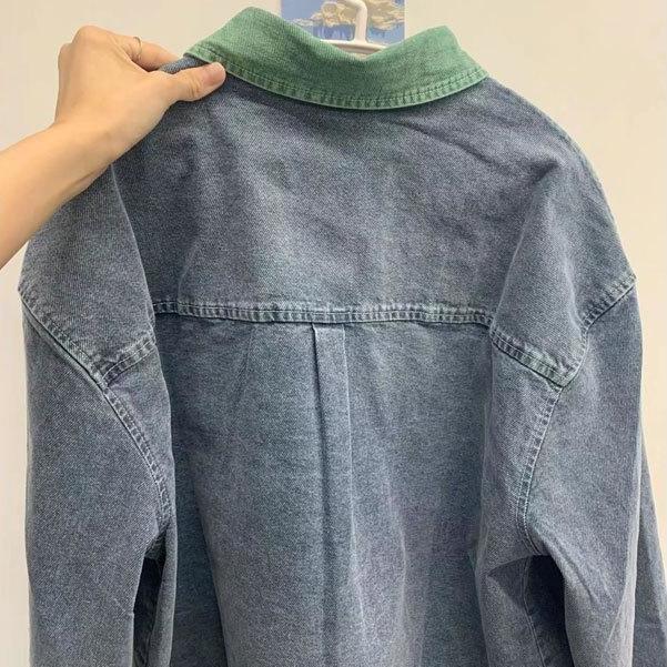 Blue pocket denim jacket women's spring and autumn jacket shirt ins street tide loose casual long-sleeved jacket shirt