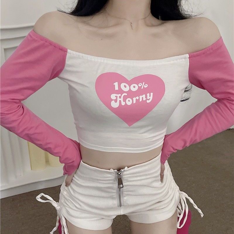 One-shoulder pure desire top female anchor sexy hot girl tight-fitting t-shirt spring and summer short section exposed collarbone inner bottoming shirt