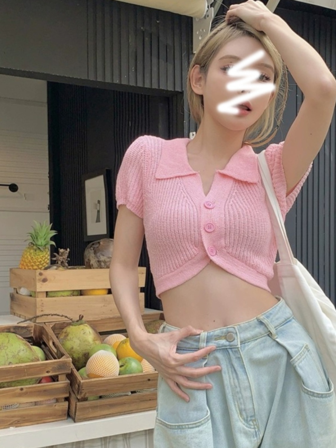 American tight-fitting short knitted T-shirt women's ins summer irregular design sense unique chic cardigan hot girl top