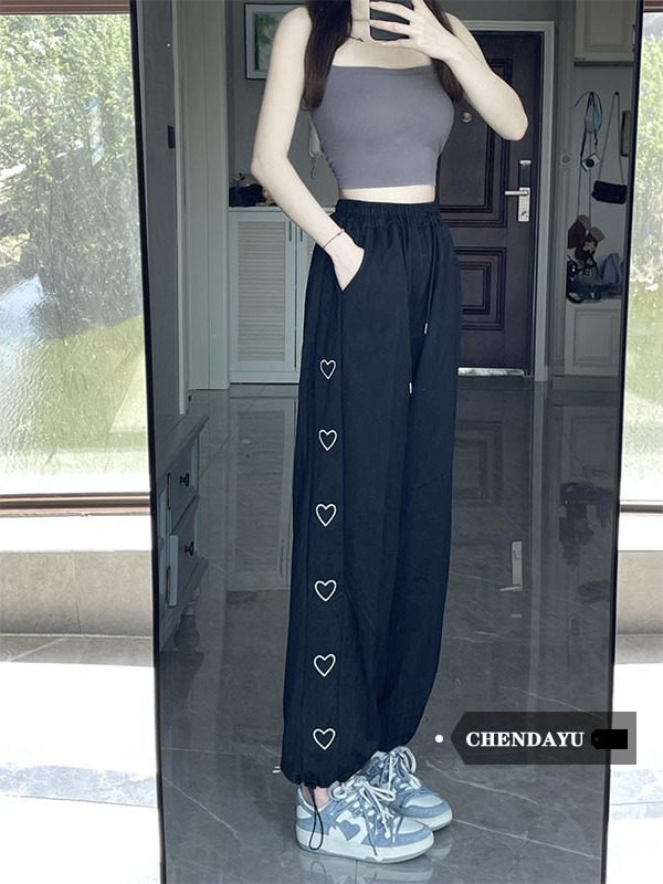 Chen Dayu's autumn slim-fitting women's trousers with drawstrings, love covering the flesh, slimming and leg binding, fashionable sports casual pants