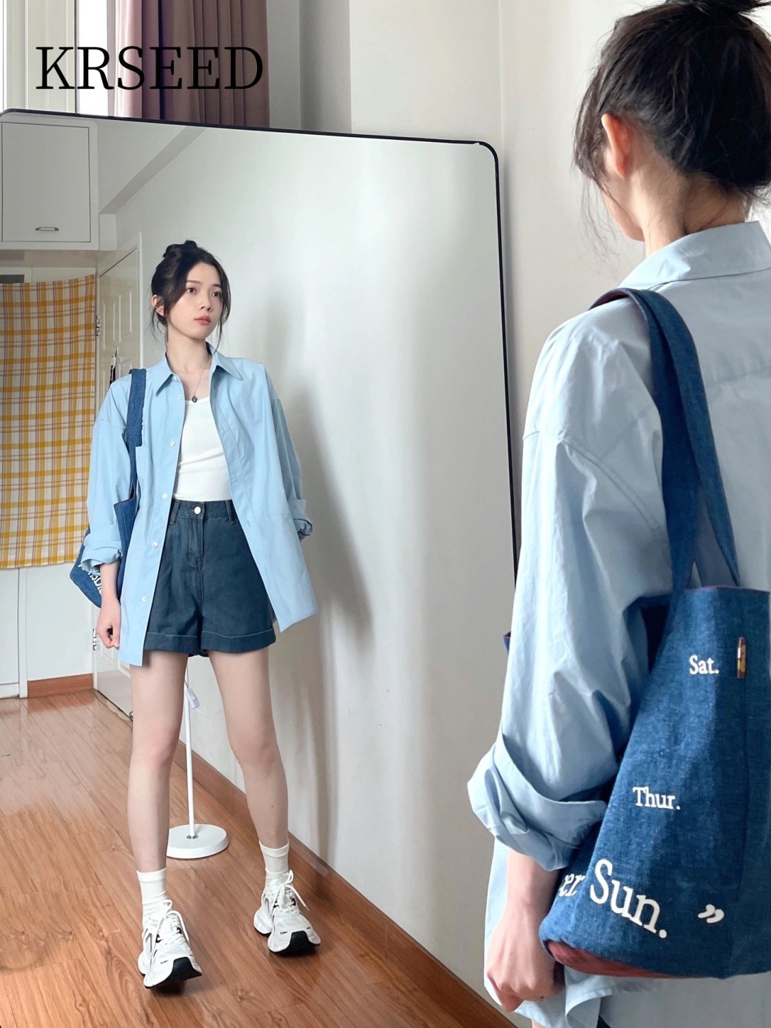 KRSEED日系復古長袖襯衫女春季簡約設計感小眾純色百搭襯衣外套女