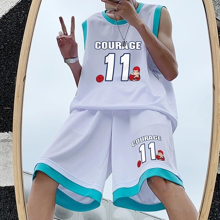 休闲运动套装男2023夏季新款篮球服学生韩版宽松跑步球衣两件套潮